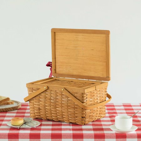 Vintiquewise Woodchip Picnic Storage Basket with Cover and Movable Handles, Large QI004013.L